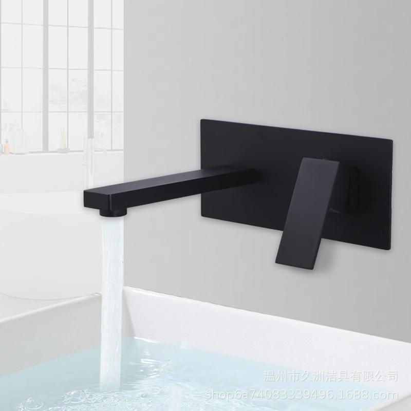 Wall Mounted Basin Faucets Black Bathroom Waterfall Sink Faucets Hot Cold In-wall Mixer Water Tap Brass