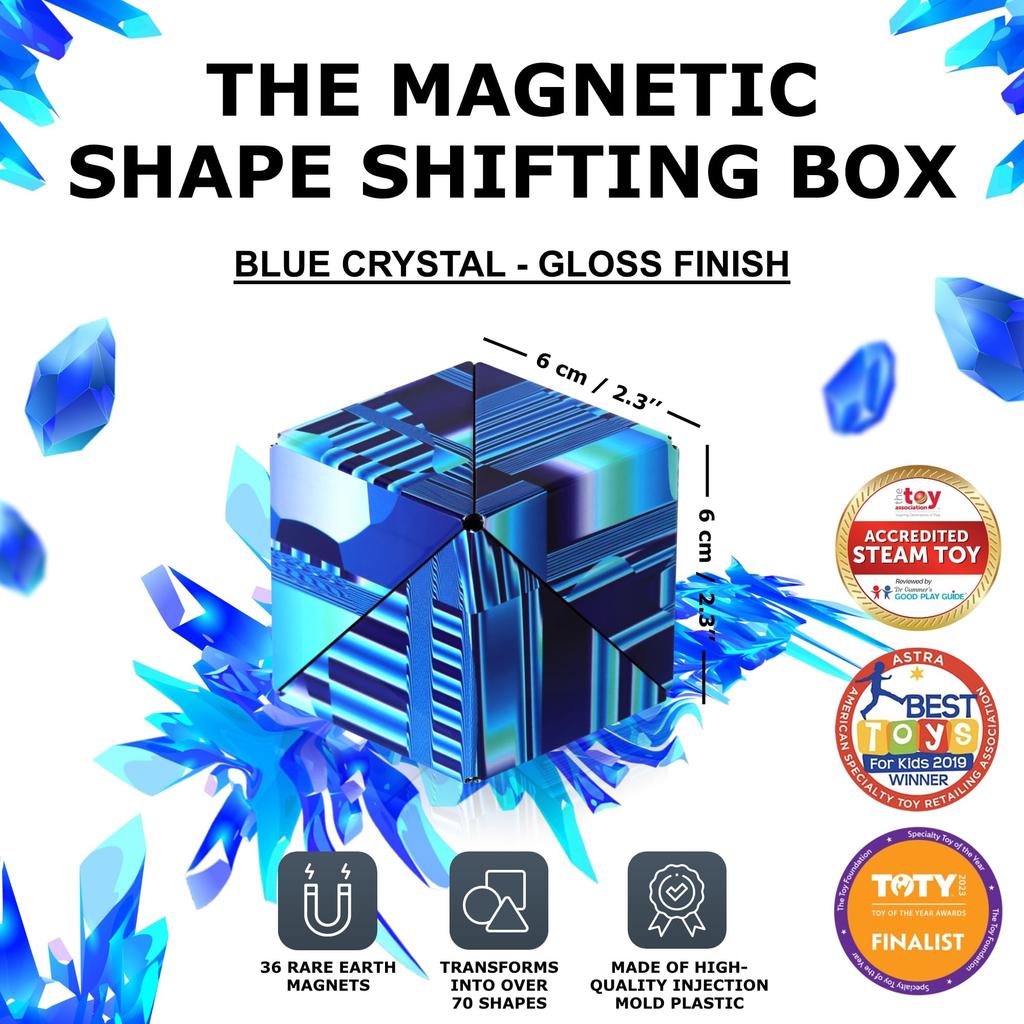 SHASHIBO Shape Shift Box patentierter Fidget Cube mit 36 Magneten Verwandelt sich in über 100 Formen - Preisgekrönt, Seltenerd- - (Blauer Kristall)