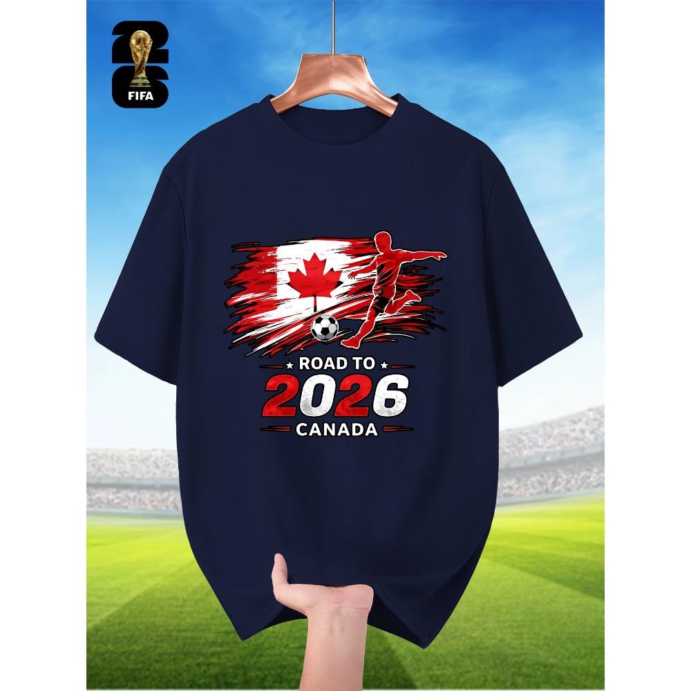 Fifa-Themed Men'S Breathable Summer Short-Sleeve T-Shirt, Featuring Player Silhouette Prints, Perfect for World Cup Themes, Sports Outfits