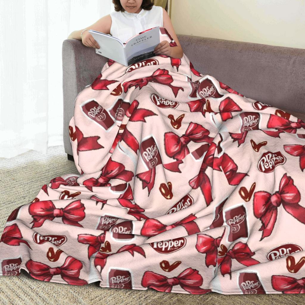 Dr Pepper Ribbon Blanket Flannel Summer Air Conditioning Drink Portable Warm Throw Blankets for Home Couch Plush Thin Quilt
