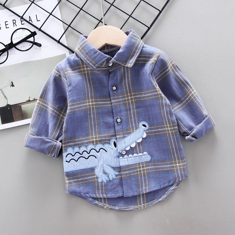 Boys Long Sleeve Plaid Button-Up Shirt for Spring and Autumn