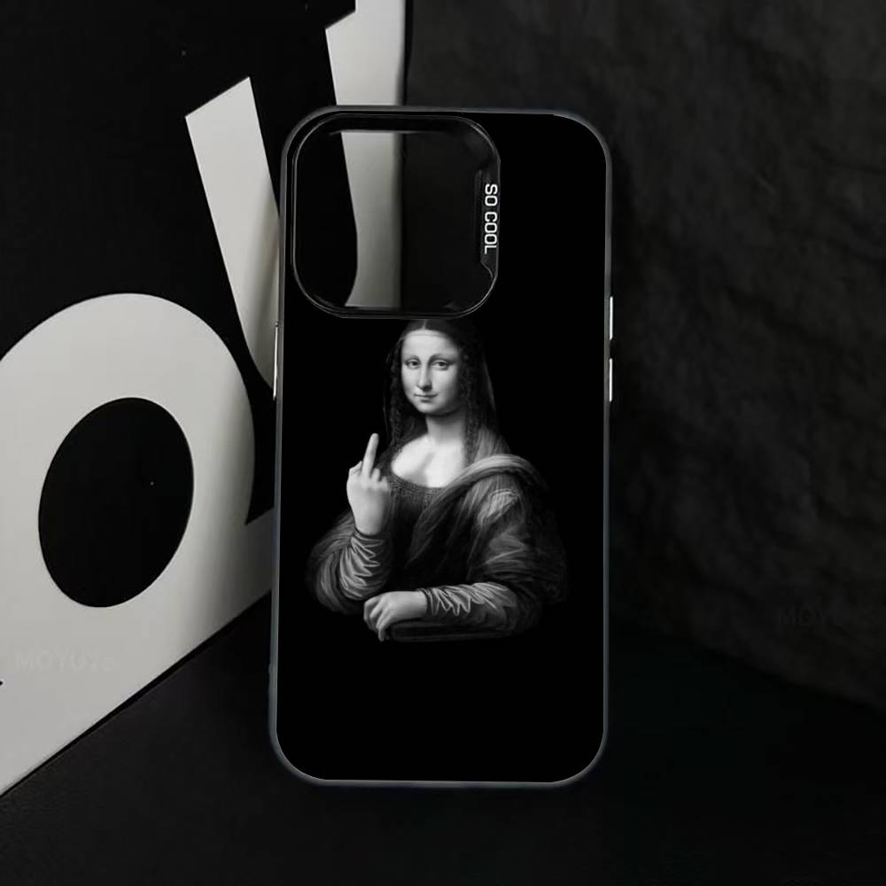 Humorous M-Mona L-Lisa Art Phone Case For iPhone 17,16,15,14,13,12,11 Plus,Pro Max,XS,Colored Silver Plated Inside Cover