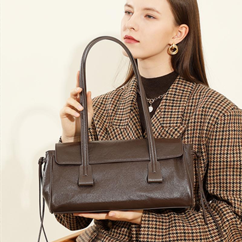 HIFASHION Top Grain Genuine Leather Shoulder Tote Bags Women Casual Daily Work Underarm Purses Large Capacity Ladies Handbags