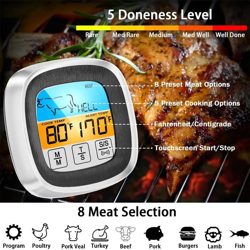 Digital Kitchen Thermometer Probe Touch Screen BBQ Meat Beef Food Temperature Measure Tool Steak BBQ Timer Cooking Tools