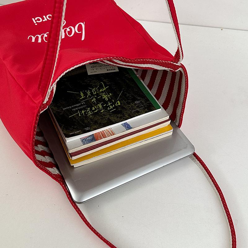 Striped Canvas Bag Bag 2025 New Korean Style Ins Tote Leisure Bag Single Shoulder Large Capacity Tote Bag Shopping Bag