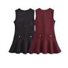 2024 Winter Women's European & American Style Elegant Textured Sleeveless Round Neck Dress
