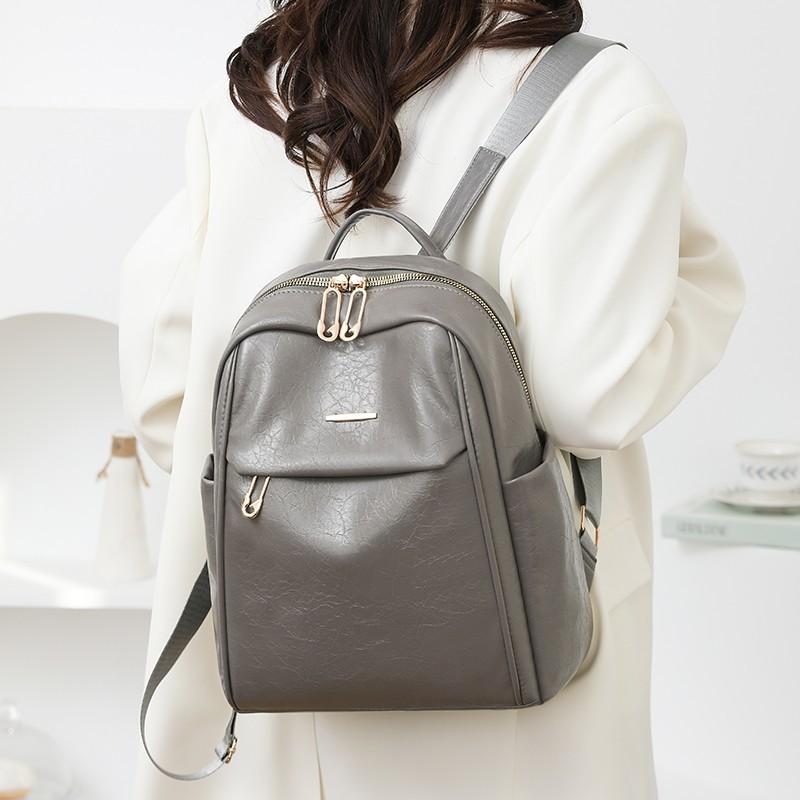 New retro backpack large capacity solid color simple travel backpack casual versatile commuter middle-aged women's bag