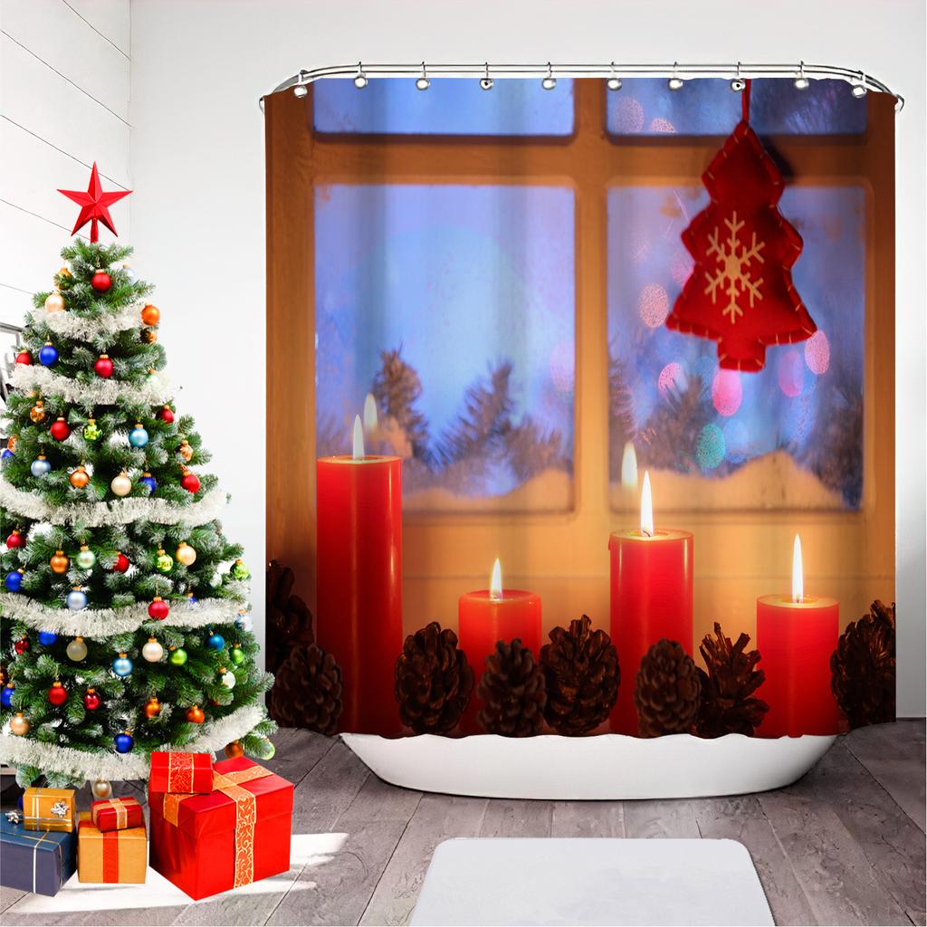 GAEChristmas Printed Bathroom Shower Curtain Snowman Santa Claus Waterproof Polyester Curtain Home Decoration Window Christmas