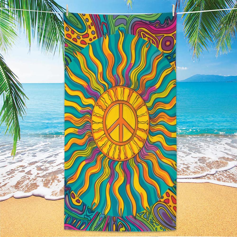 Boho-Stil und Friedenssymbol, Strandtücher aus ultrafeiner Faser, Strandurlaubsfotos, Dekorative Handtücher, Schalhandtücher