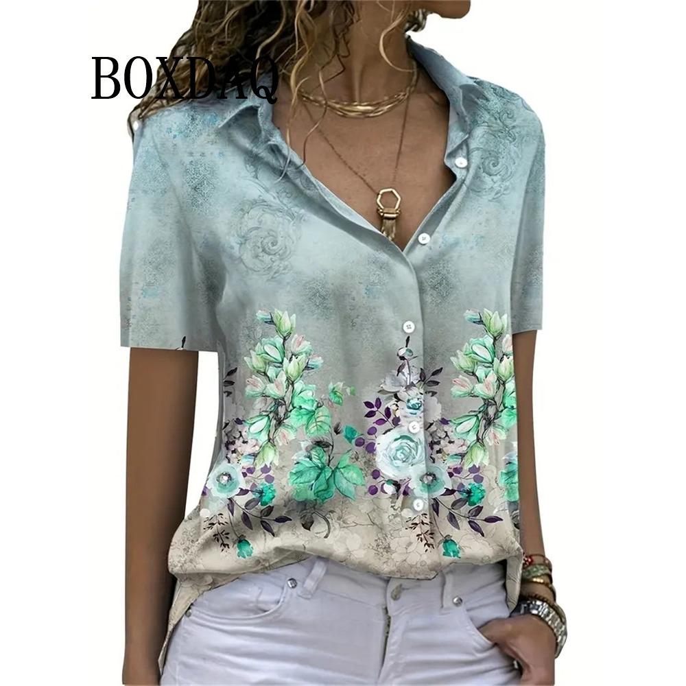 Summer Chic Women's Lapel Short-Sleeved Loose Shirts Spring Single-Breasted Tops Casual Flower Printed Blouses Women's Clothing