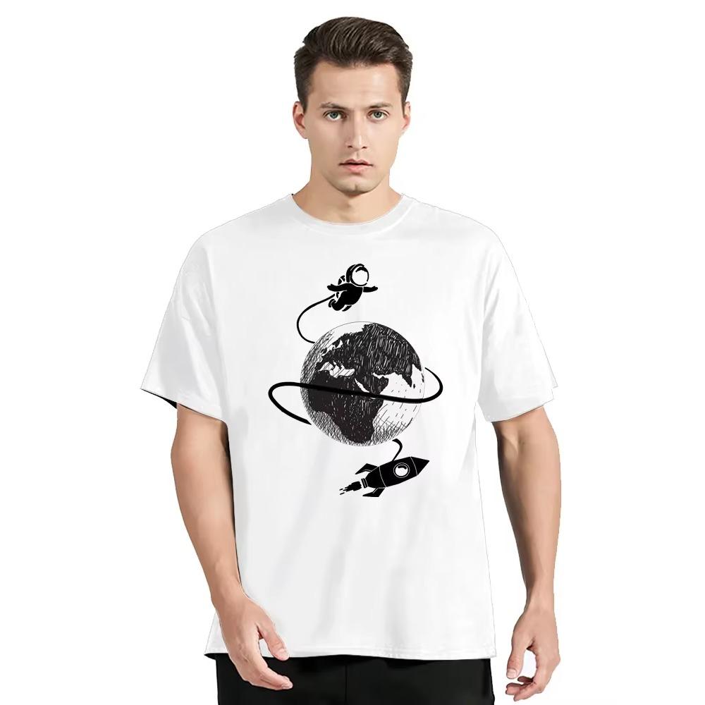 Astronaut Spaceship Lunar Surface Print T-shirt Fashion Summer Men's Clothing Oversized Tshirt Hip Hop Tshirt Casual O-neck Tops
