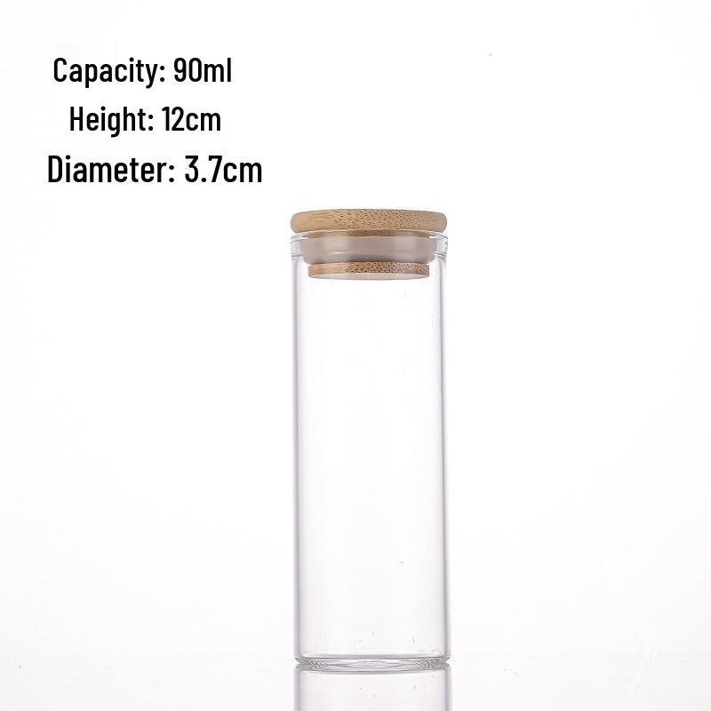 Agarwood Bamboo Lid Glass Display Bottle for Tea and Spices, 37mm Straight Opening.