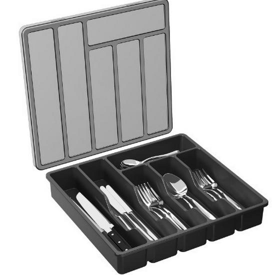 PP Lid Drawer-Type Cutlery Organizer with Six-Grids: Large Capacity Storage for Kitchen Knives, Forks, and Spoons