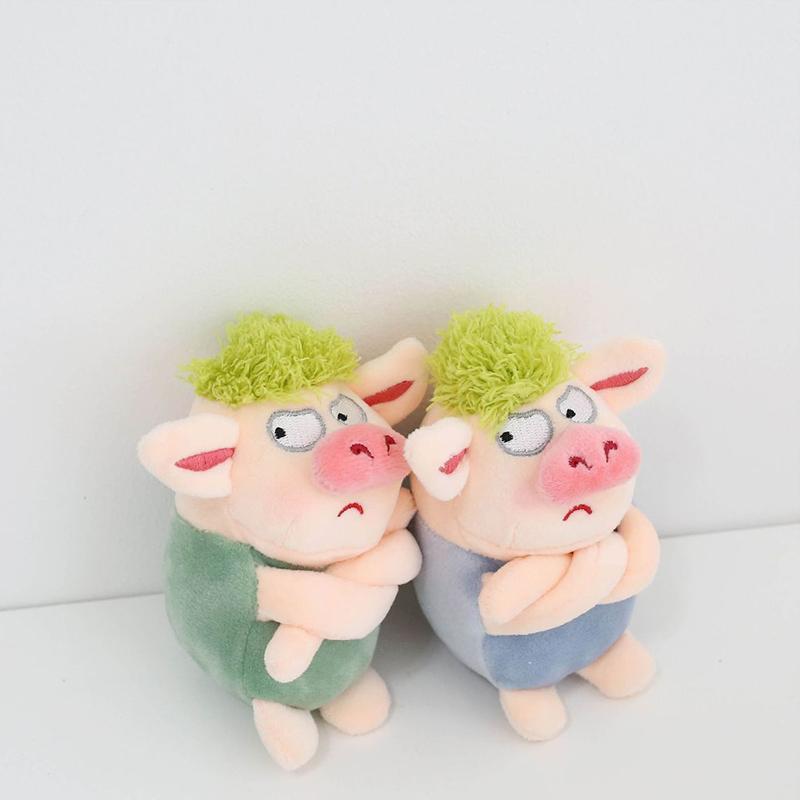 Adorable Animal Keychain Funny Green Hair Plush Animals Angry Pig Doll Pendant Car Backpack Decoration Soft Stuffed Toy Gift