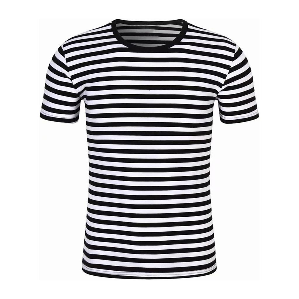 Unisex gestreiftes Hemd Gestreiftes Karnevalskostüm T-Shirt Gestreiftes Hemd Baumwolle Kurzarm Gestreiftes Hemd Herren Damen Kostüm Seemannskostüm Rundhals