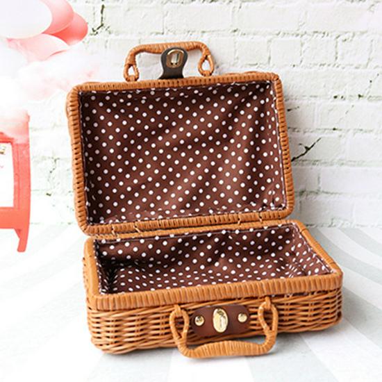 Vintage Rattan Woven Cosmetic & Souvenir Storage Basket Handbag