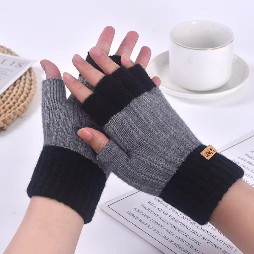 Cold-Proof Half-Finger Writing Gloves, Autumn Students Knitted Warm Wool Half-Finger Leaking Gloves