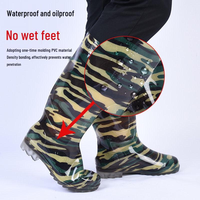Men's High-Top Non-Slip PVC Construction Rain Boots - Wear-Resistant, Water-Resistant Mid-Calf Rubber Shoes