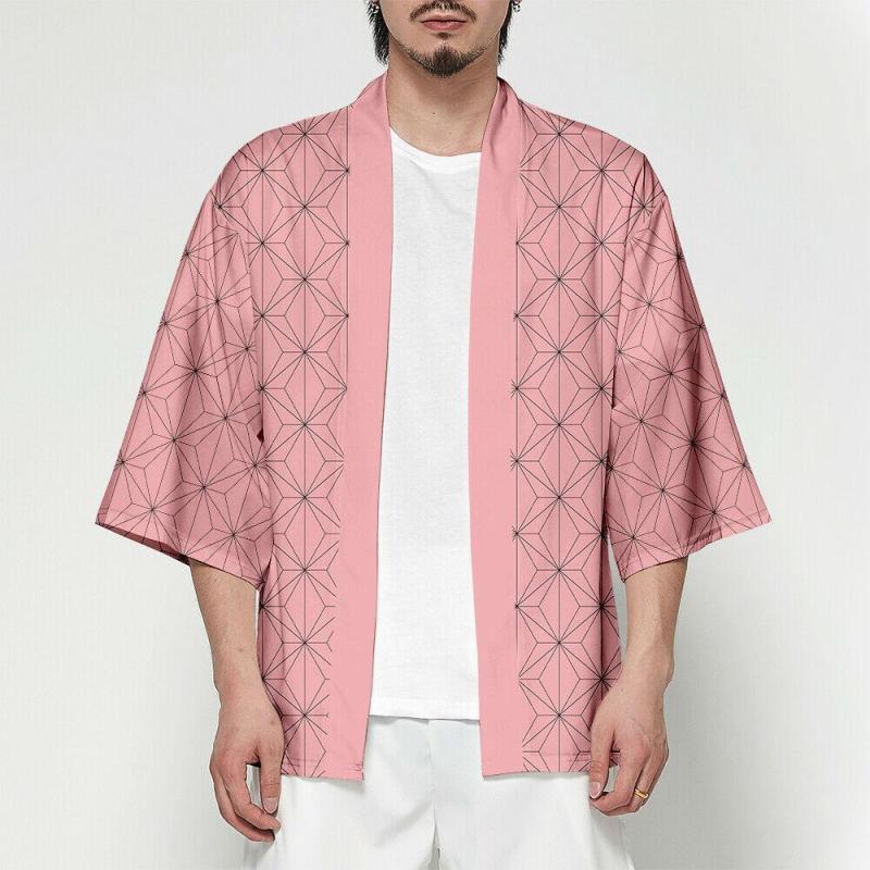 Men Women Anime Kimono Kamado Robe Japan Cosplay Costume Cardigan Demon Slayer Kimetsu No Yaiba Haori Yukata Unisex Cool Top Coat