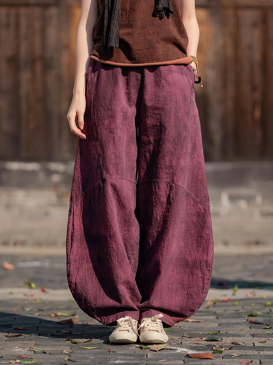 

Johnature Женские винтажные штаны-блумеры Весенне-осенние брюки Лоскутные карманы Однотонные свободные женские штаны One Size фиолетовый