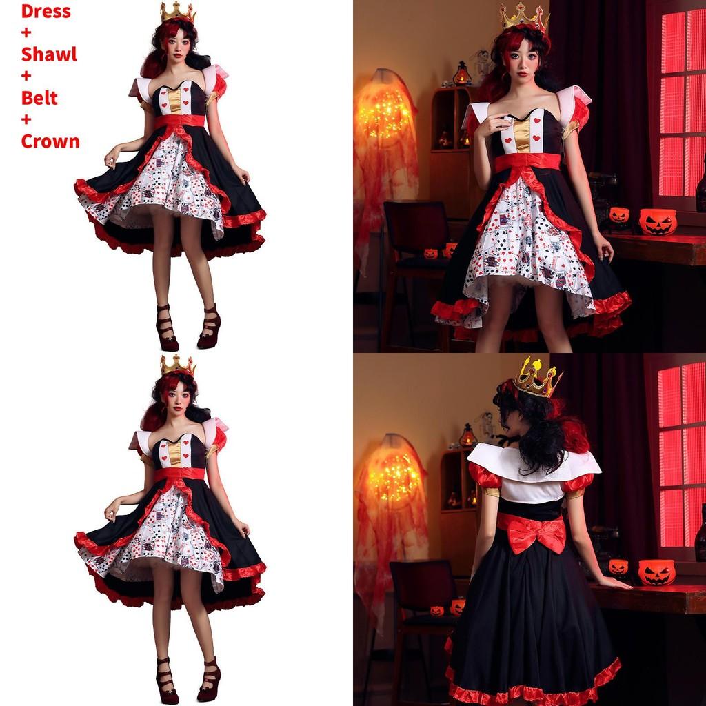 Alice In Wonderland The Red Queen Costume Dress With Polyester Fabric For Halloween Stage Performance Women