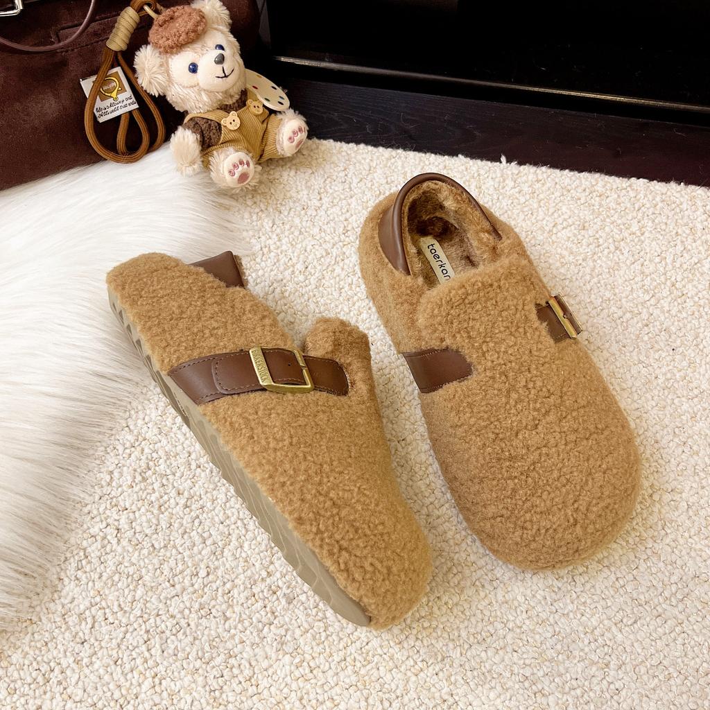 Women's plush thick bottom large size thickened winter warm fur one snow boots thick lining ankle boots non-slip hiking sports cotton shoes