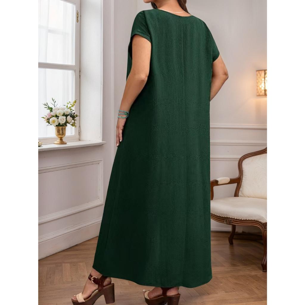 HNXC Plus-size Women's Summer Round-neck Elegant Long Dress