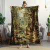 1pc Vintage Forest Harmony Landscape Flannel Blanket - Warm and Soft for All Seasons, Fox, Bird, and Deer Pattern, Suitable for Sofa, Bed, Car, Campin