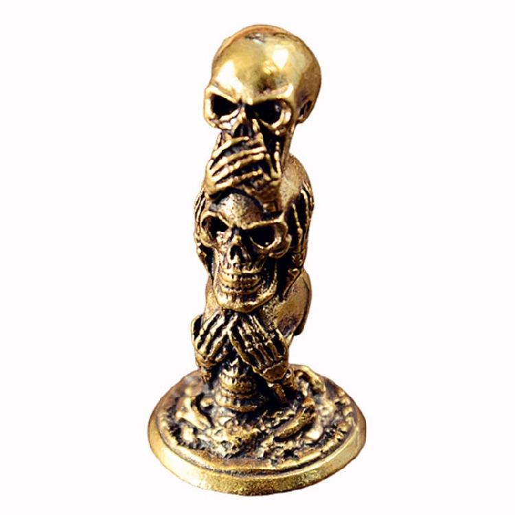 Mysterious Brass Skull Stack Statue Set Figurine Decorative Office Desk Decoration Halloween Theme Gift Accessory