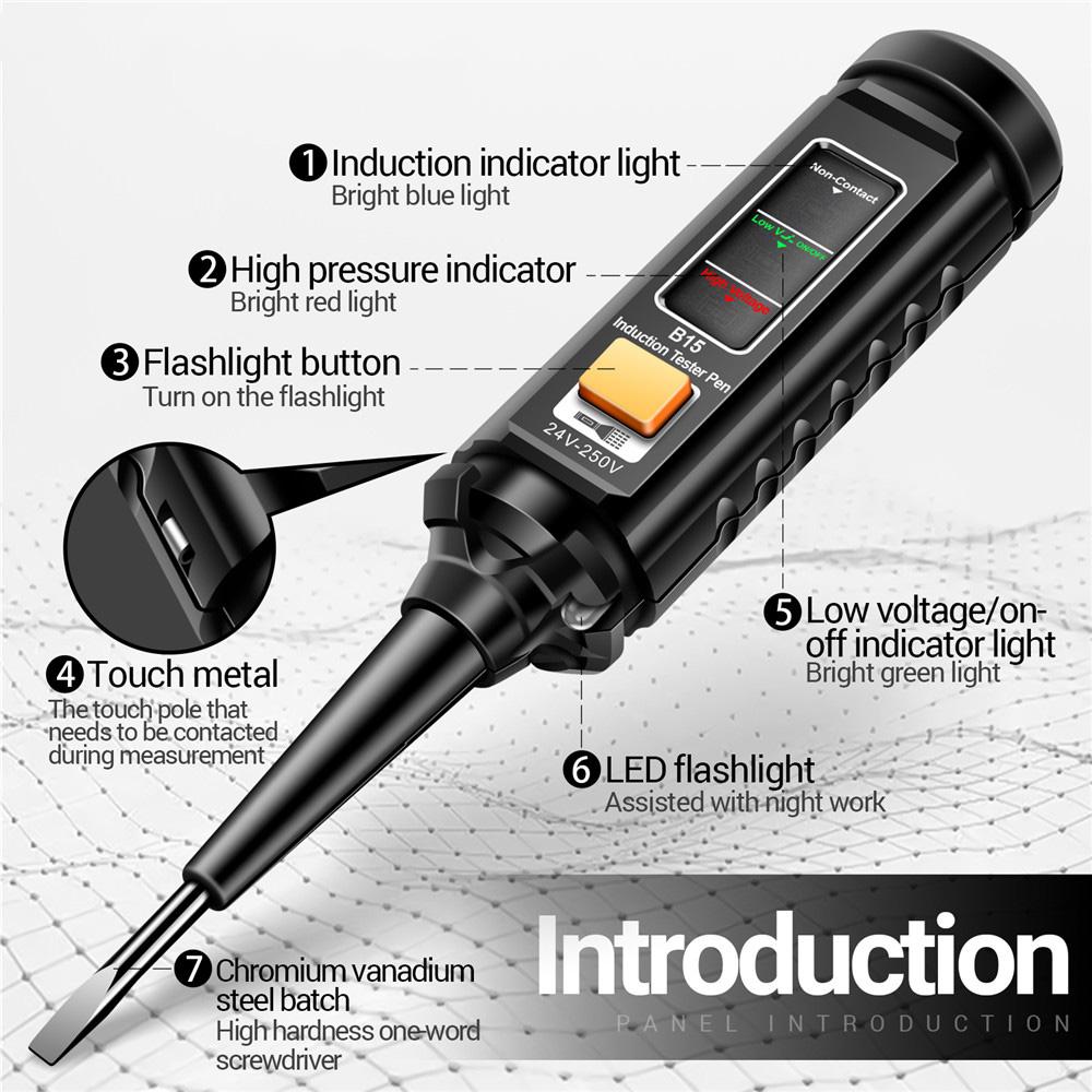 B15 AC25-250V Flat-head Three-color Light Multi-function Detection Tester Pen Voltage Electrician Screwdriver Testing Tools