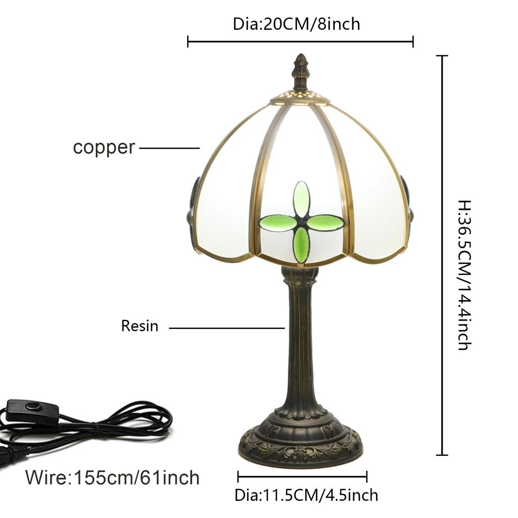 Modern Glass Shade Lamp with Bronzed Base 8-Inch Home Decor Desk Lamp with Four-leaf Clover Design for Indoor Lighting
