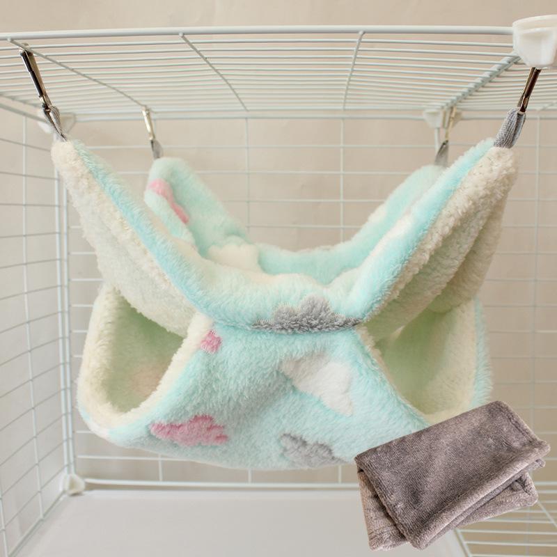 Gemütliche Doppellagen-Hängematte mit Blumenzweig für Gleithörnchen & kleine Haustiere - Plüsch-Samt Herbst/Winter-Bett