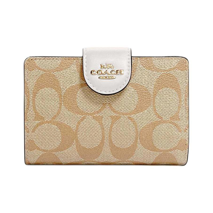

Coach Corner Zip 13 Button Folded Layered Leather Wallet Women Wallet Light-Brown White C0082-IMDQC Basic Set (Bag+Dust Bag)
