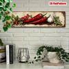 Kovové nástěnné umění Vintage plakát s chilli papričkou a česnekem Dekorace do kuchyně