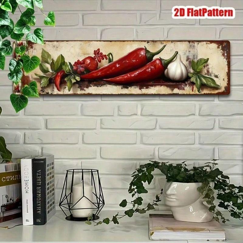 Metal Wall Art Vintage Chili Pepper Garlic Poster Kitchen Decor