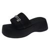 Rhinestone muffin slippers women's summer new outer wear thick bottom heightening one-word drag high-end sandals