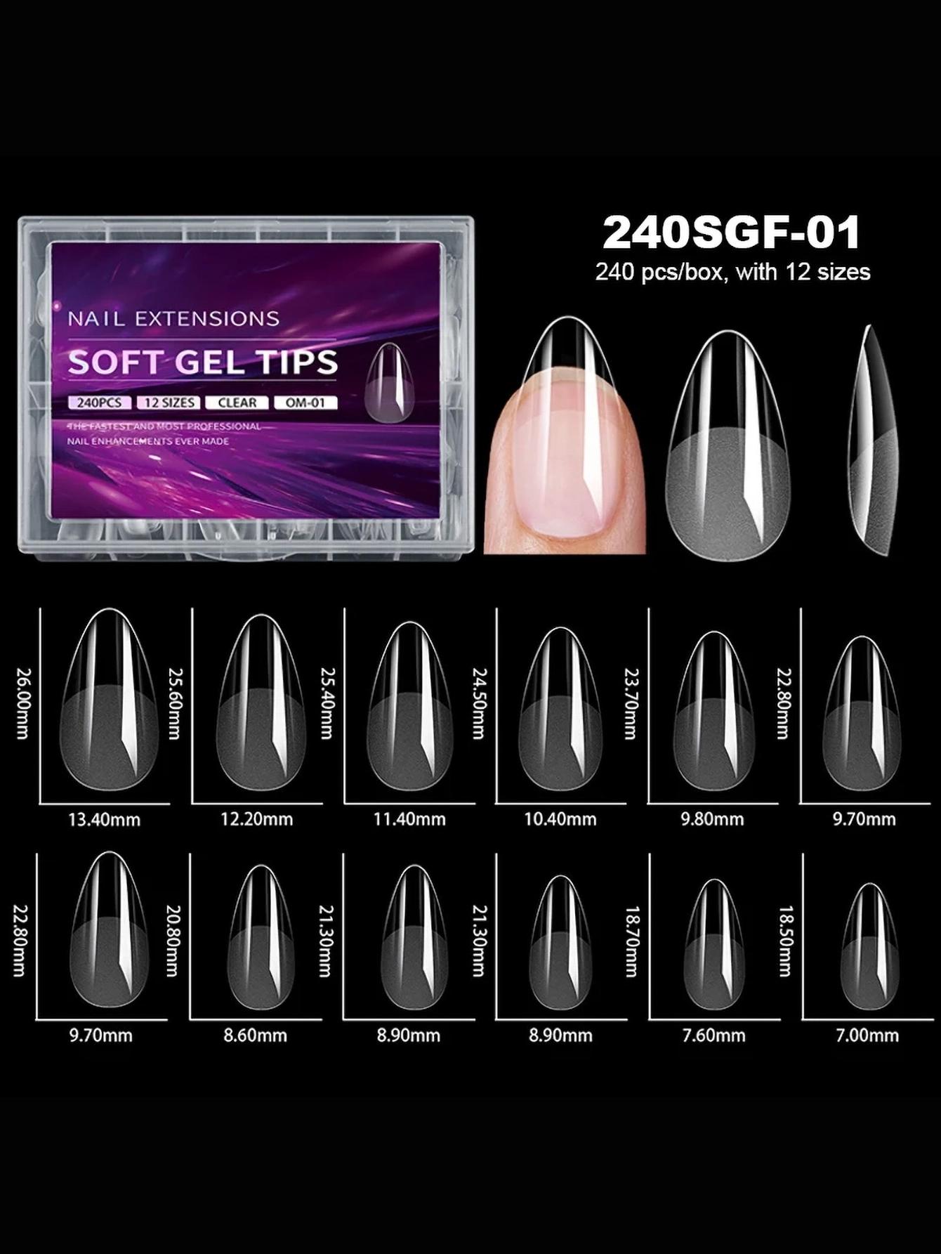 

240pcs Soft Gel Nail Tips Half Matte Full Coverage Press-On Nail Tips Almond French False Nails Gel Extension Nail Capsules миндальный