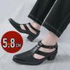 Fashion 5.8cm Height Increasing Sandals Platform Pointed Toe Man Business Dress Shoes Buckle Decorated Men Office Oxfords Big Size 38-46
