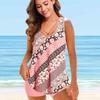 Damen Badeanzug mit Schultergurten und schrägem rosa Blumen-Print, Bikini-Tankini-Badeanzug