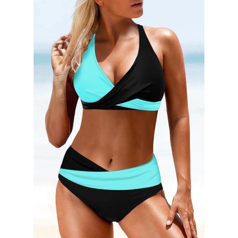New soft bag chest cross thin shoulder straps sexy bikini summer beach color matching women's swimsuit