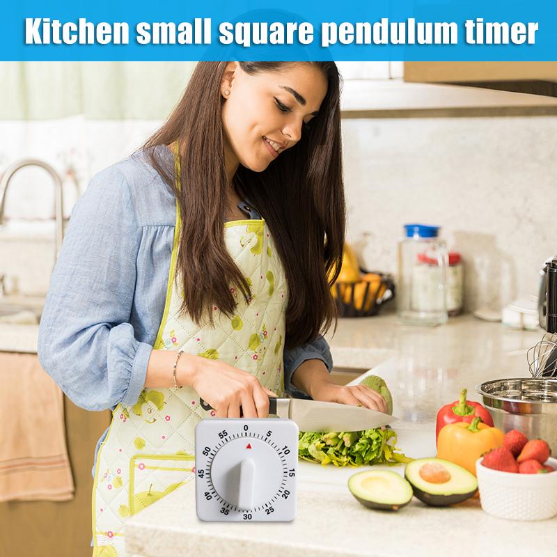 Kitchen Square Timer 60 Minute Simulated Mechanical Rotation Timer Reminder Kitchen Cooking Timer White