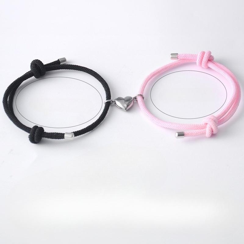 Couple Bracelet - Heart-shaped, Made of Milan Rope, with Multiple Colors and Adjustable String. Hand-woven Bracelet.