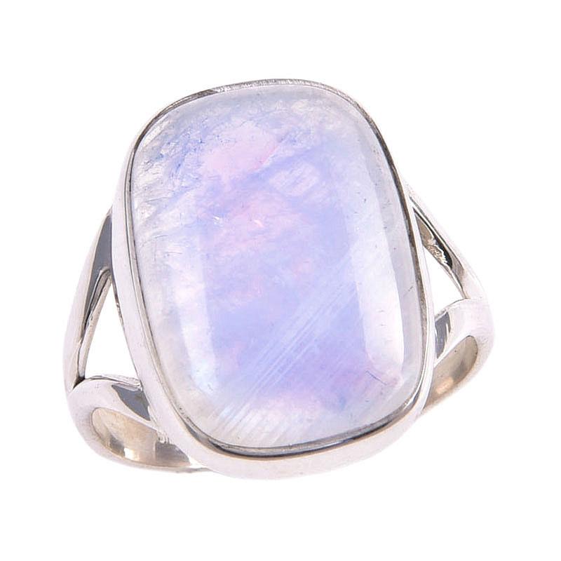 Natural Rainbow Moonstone Gemstone 925 Solid Sterling Silver Gift Ring S.7 M8n81