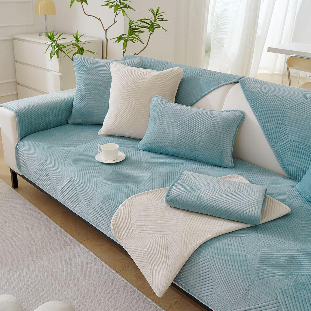 Nordic Plush Sofa Cushion & Throw Set - Non-Slip Winter Cover