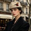 Pălărie înaltă la modă Toamnă Iarnă Pălărie țesută cu fundă Pălărie pentru femei Stil retro Margine scurtă Pălărie din pâslă pentru banchet Pălărie versatilă