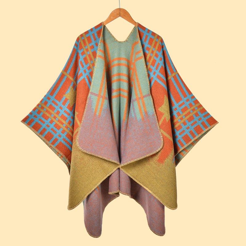 

Женский осенне-зимний шарф-шаль теплый плюс клетчатый жаккардовый кардиган-накидка с пятиконечной звездой hwls 130x150cm