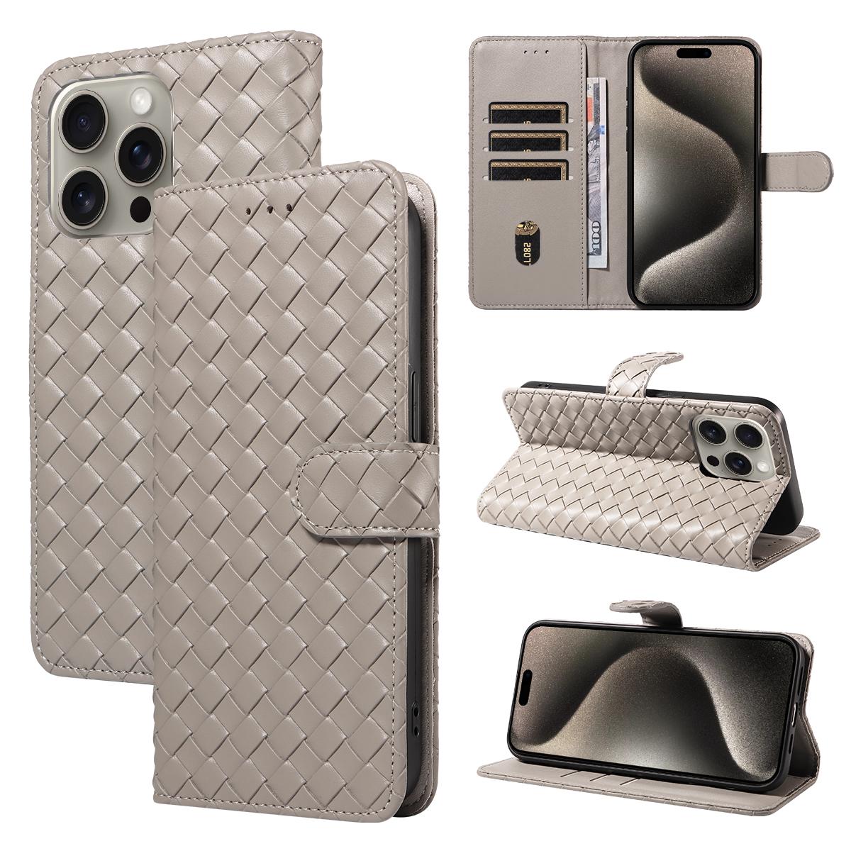 

For IPhone16 15 Pro Max 14 13 12 11 Pro Max Plus 16e Faux Leather Woven Pattern Flip Phone Case Anti-Fall with Card Slots Cover Artificial leather&iPhone 7 сірий колір