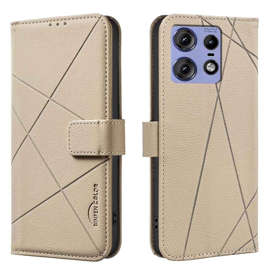 

For Motorola Edge 50 Pro 5G Case BINFEN COLOR BF35 Geometry Imprinted Leather Phone Cover RFID Blocking Wallet Stand F