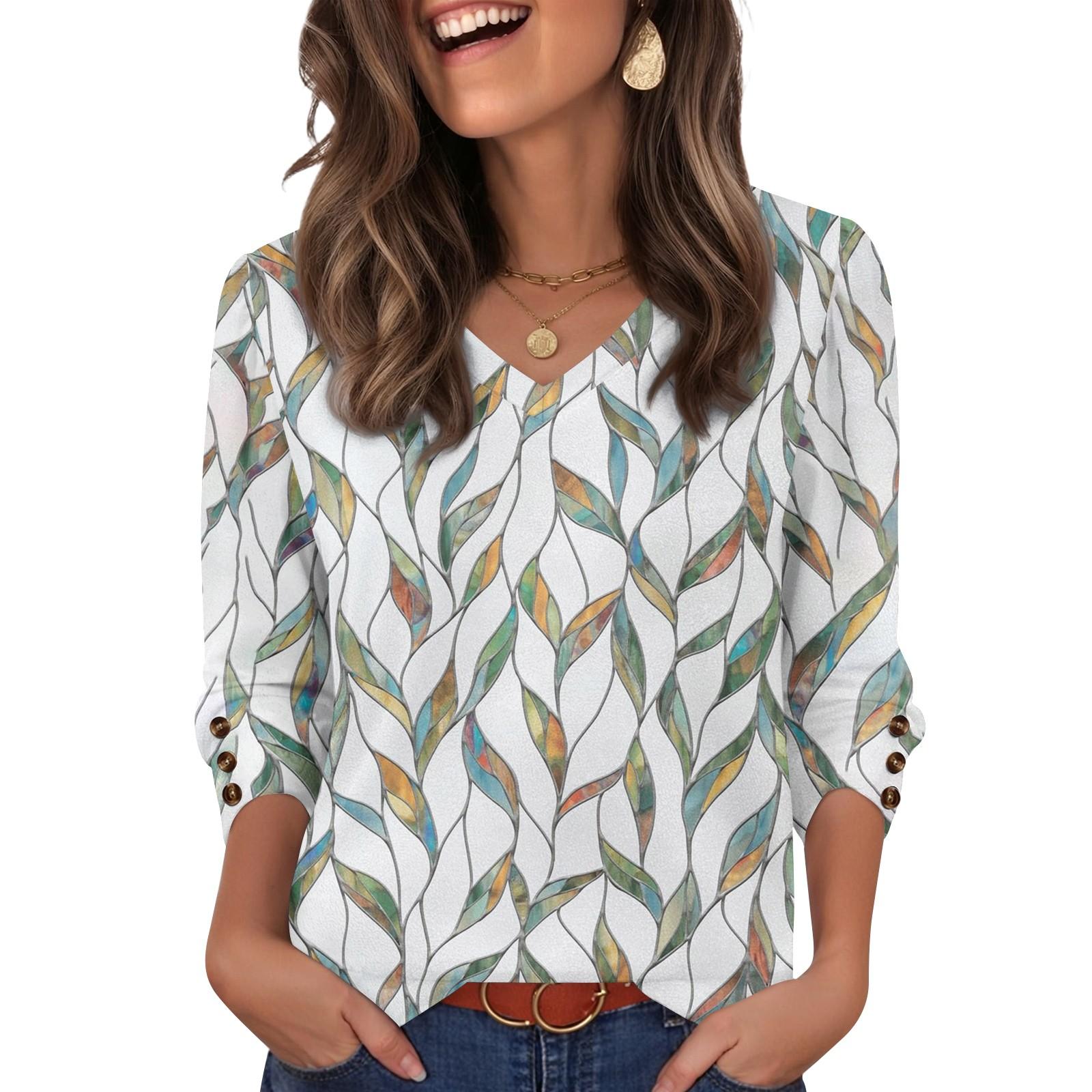 

Women s Fashion, Casual And Retro V-neck Top S зелений