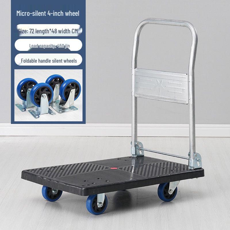 Folding Flatbed Hand Truck: Sturdy Four-Wheel Cart for Street Vending & Moving Goods